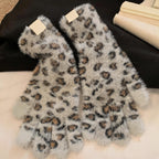 Fuzzy Leopard Touchscreen Gloves
