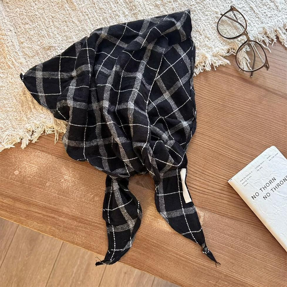 Windowpane Check Triangle Scarf