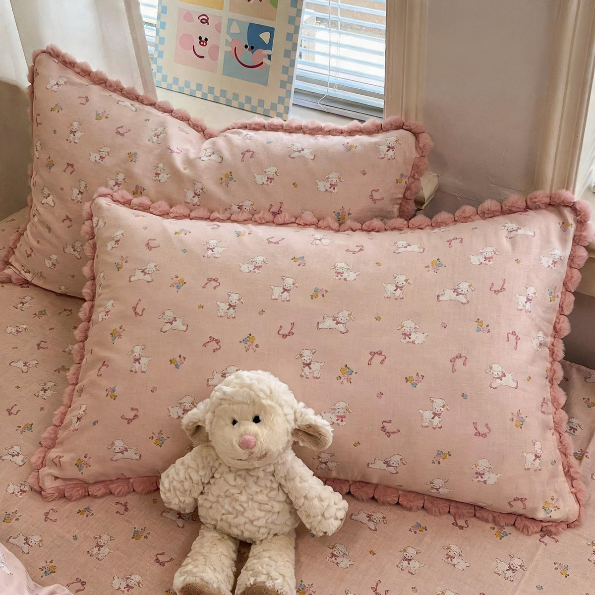 Pompom Edge Cartoon Pillowcase