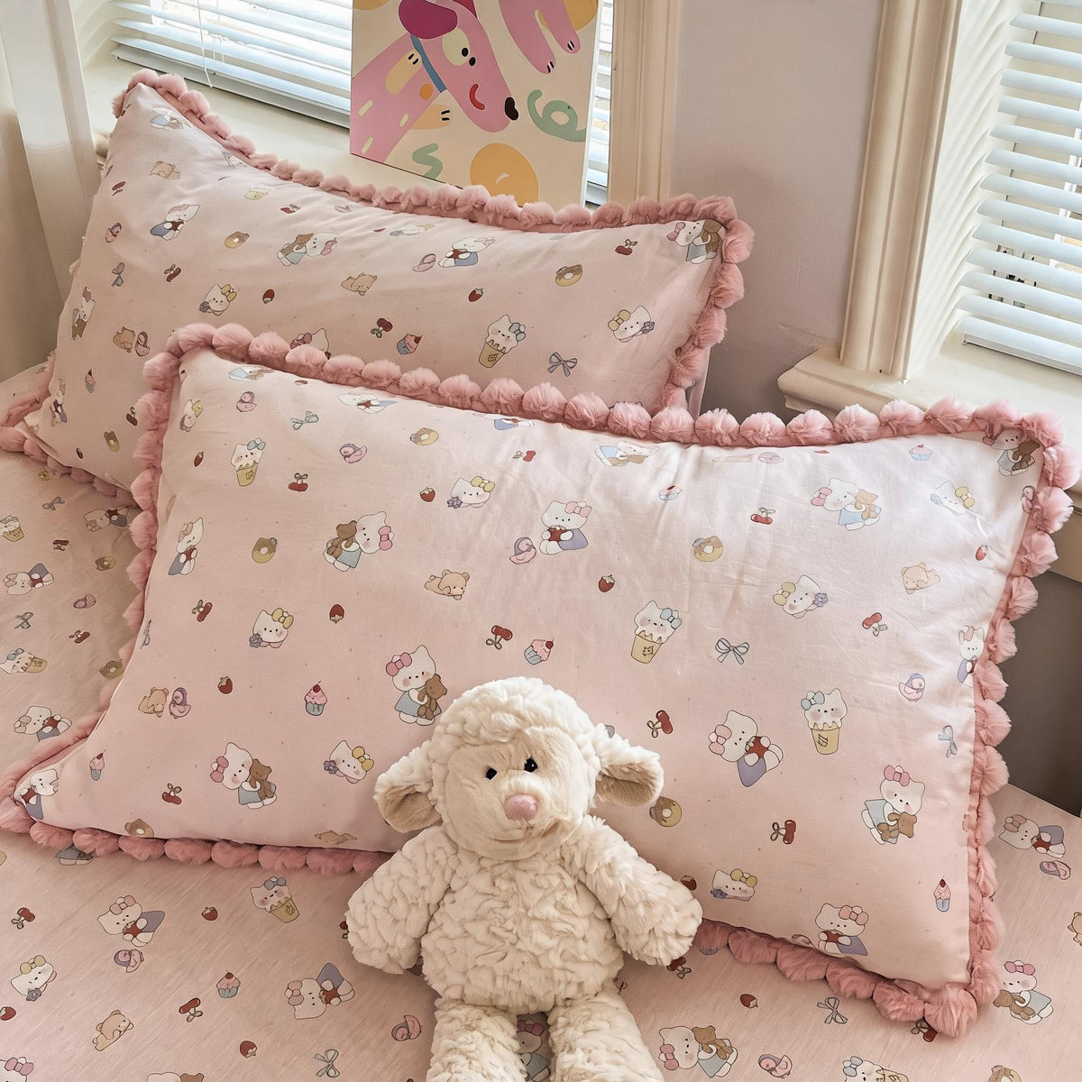 Pompom Edge Cartoon Pillowcase
