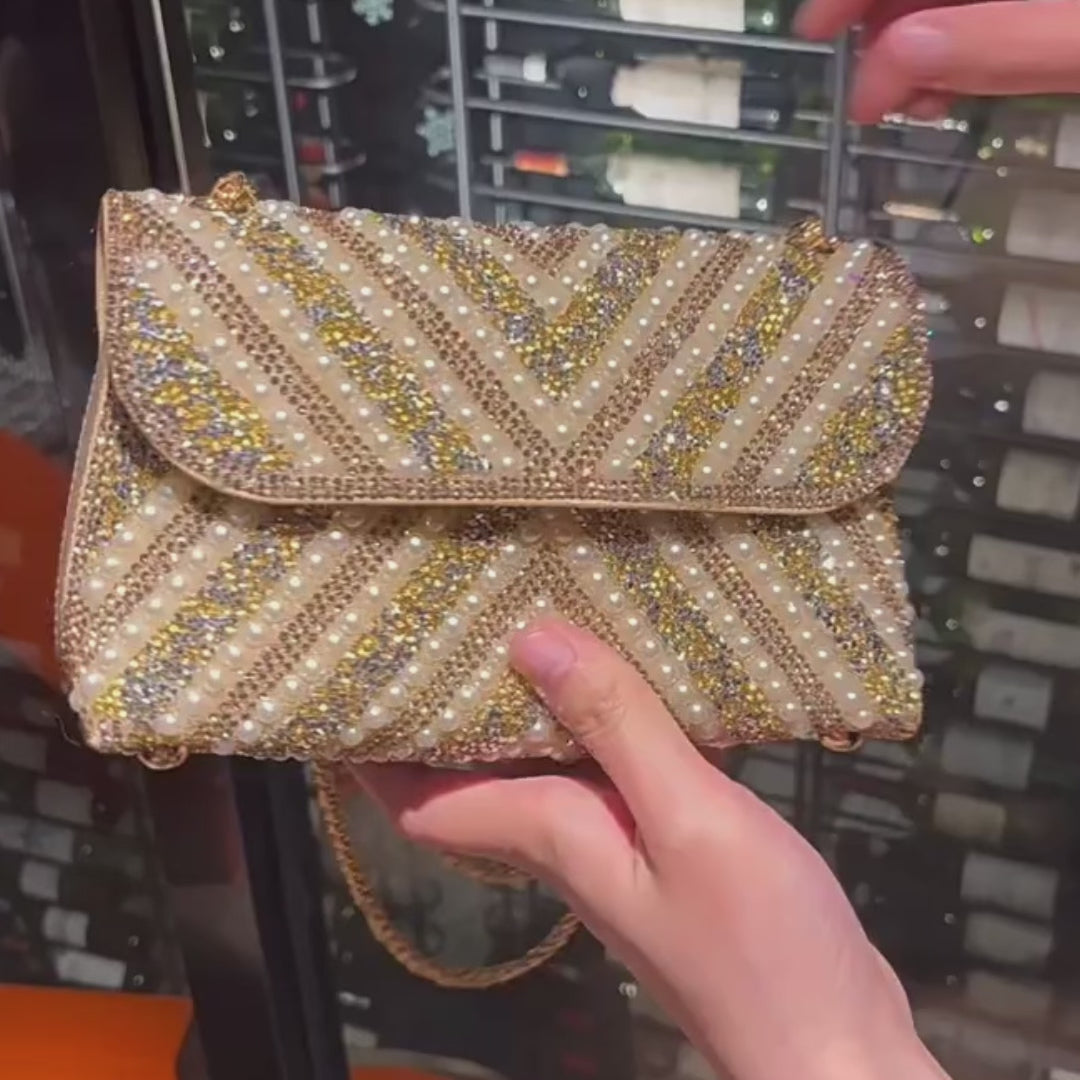 Pearl Rhinestone Evening Clutch